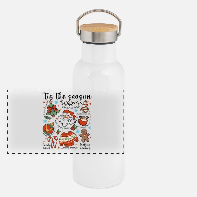 Cozy Christmas Doodle Parade Panoramic Thermal Bottle with Bamboo Lid
