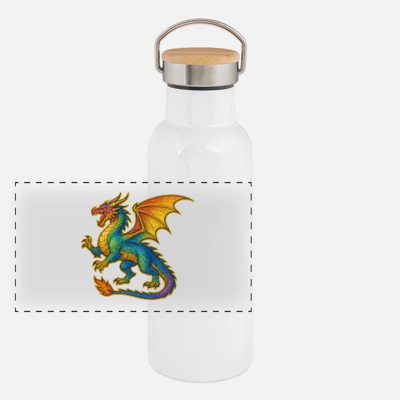 Dragon scintillant arc-en-ciel Gourde isotherme avec bouchon en bambou