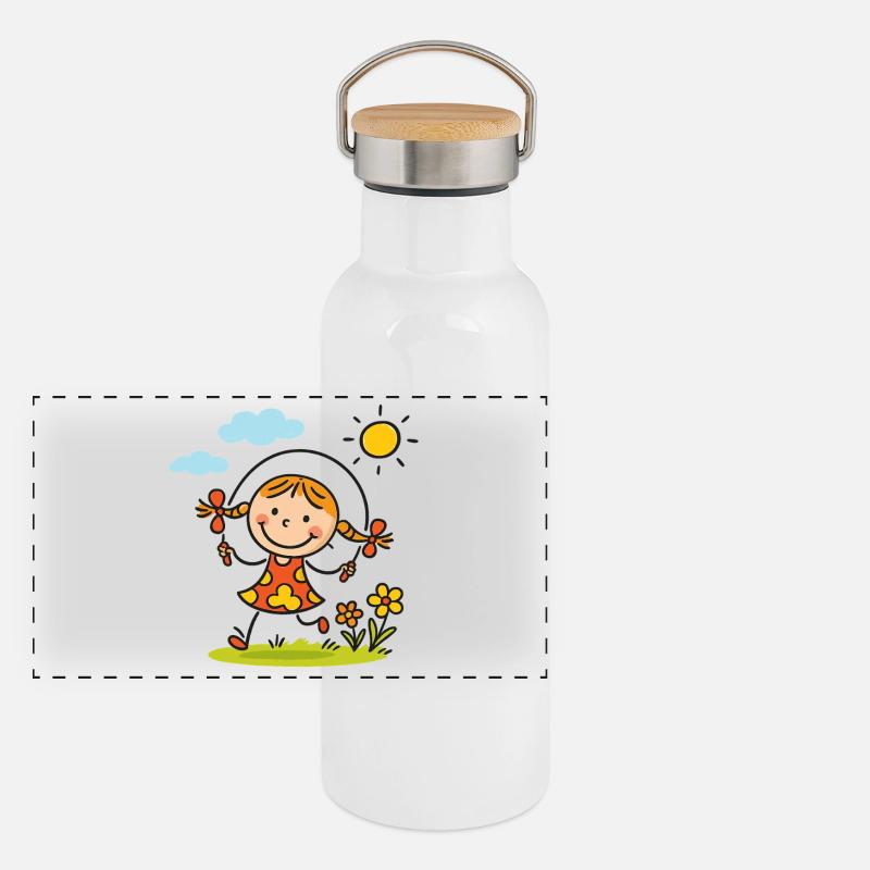 Sunny Skip Gartenmädchen Panorama Thermosflasche mit Bambusdeckel