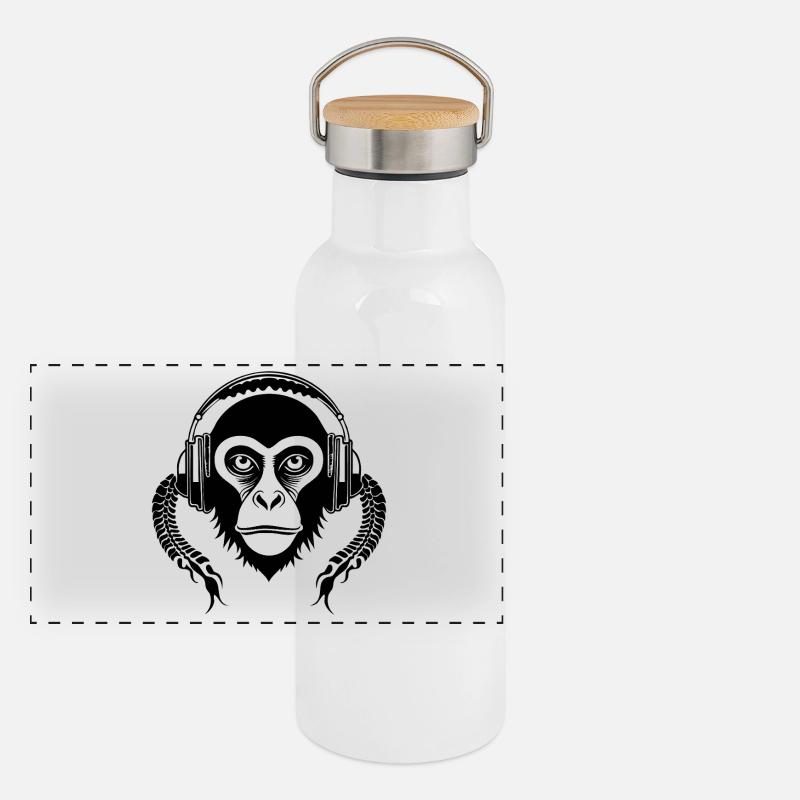 Affenkopf Dynamik Stadtklang Takt Auflage Shirt Panorama Thermosflasche mit Bambusdeckel