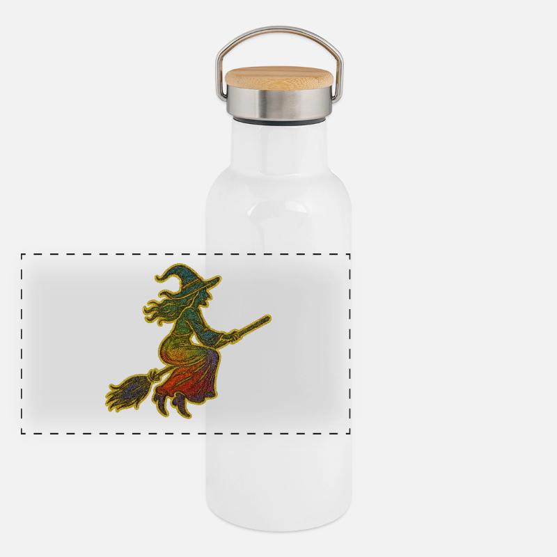 Regenbogen Hexenflug Panorama Thermosflasche mit Bambusdeckel