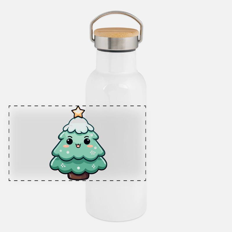 Kawaii Starry Christmas Tree Panoramic Thermal Bottle with Bamboo Lid