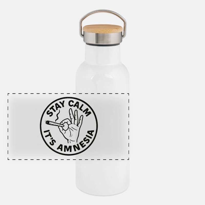 Stay Calm Amnesia Weed Humor Panorama Thermosflasche mit Bambusdeckel