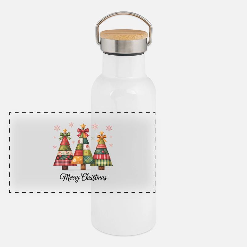 Trio de sapin de Noël patchwork Gourde isotherme avec bouchon en bambou