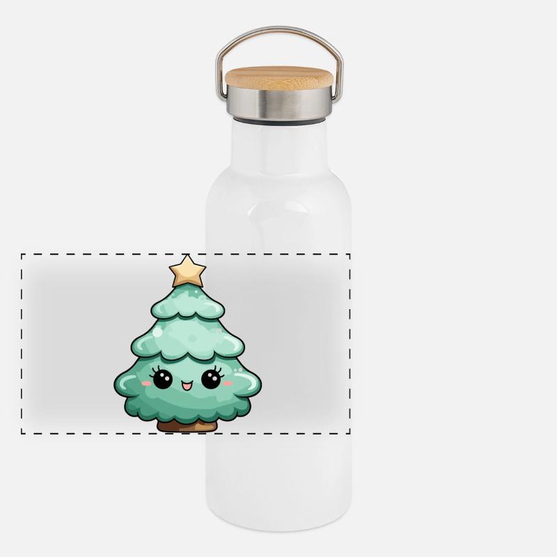 Arbre de Noël de dessin animé mignon avec étoile Gourde isotherme avec bouchon en bambou