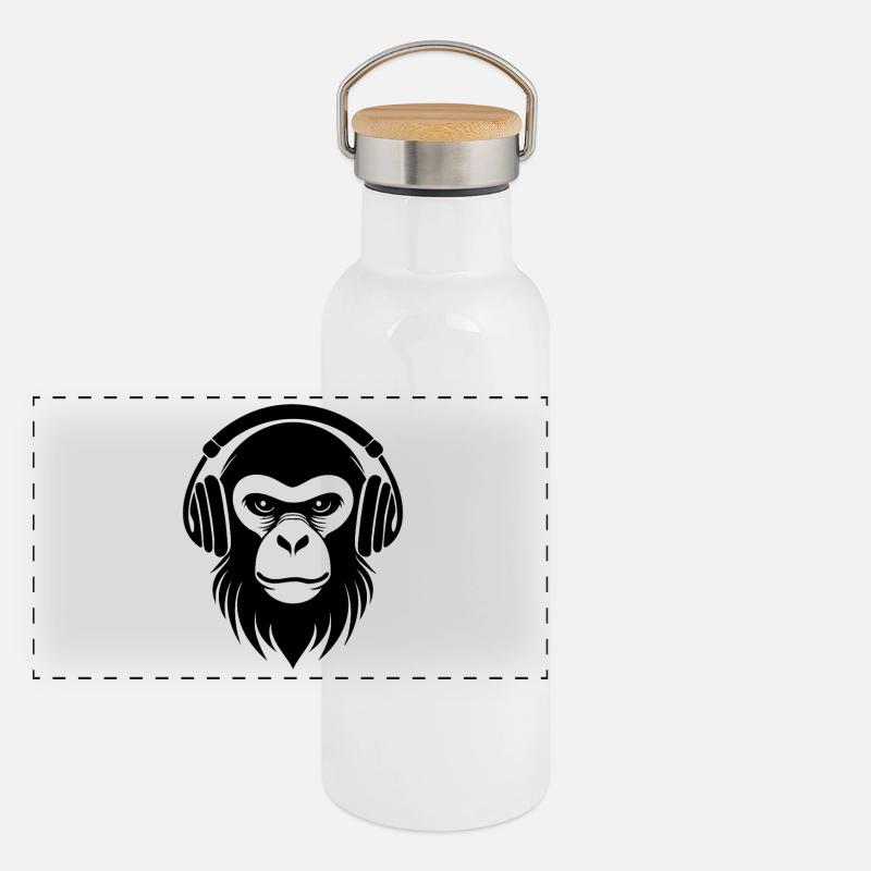 Gaming Monkey Head Crew Headphones Focused Shirt Panoramic Thermal Bottle with Bamboo Lid