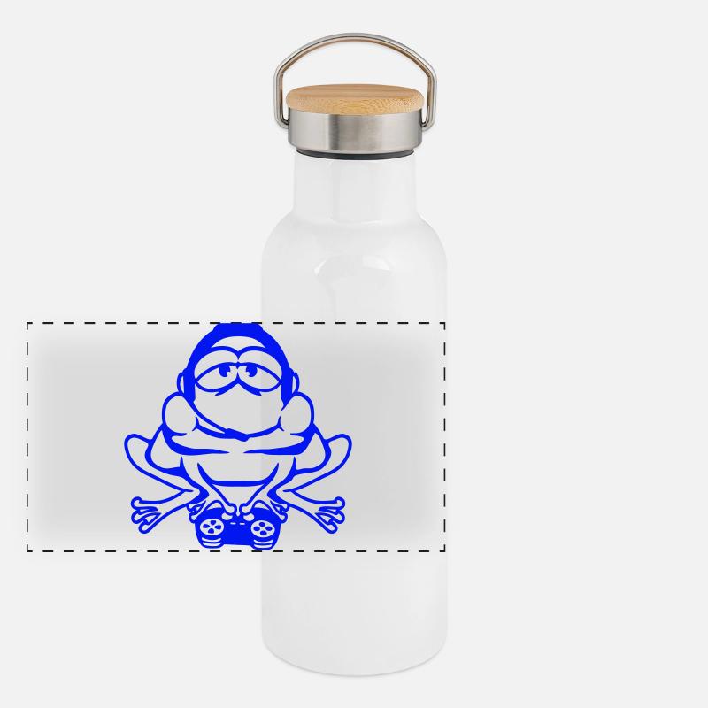 Frosch Gamer Nerd zocken Controller Konsole Spiel Panorama Thermosflasche mit Bambusdeckel