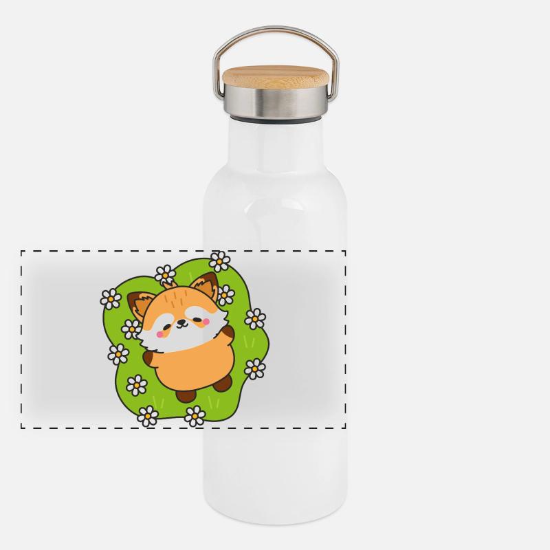 Merry Vixen and Daisies - Panoramic Thermal Bottle with Bamboo Lid - white