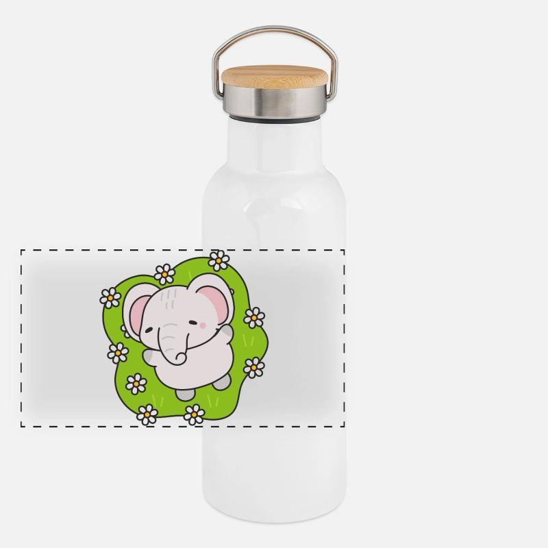 Éléphant Mignon aux Fleurs Gourde isotherme avec bouchon en bambou