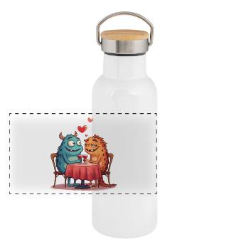 Cartoon Monster-Date – Gruseliges Halloween Paar - Panorama Thermosflasche mit Bambusdeckel - Weiß - Vorne