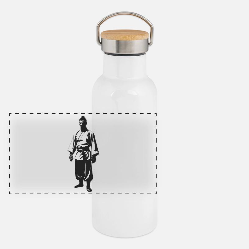 Shaolin Mönch - Cooles Silhouetten-Logo Panorama Thermosflasche mit Bambusdeckel