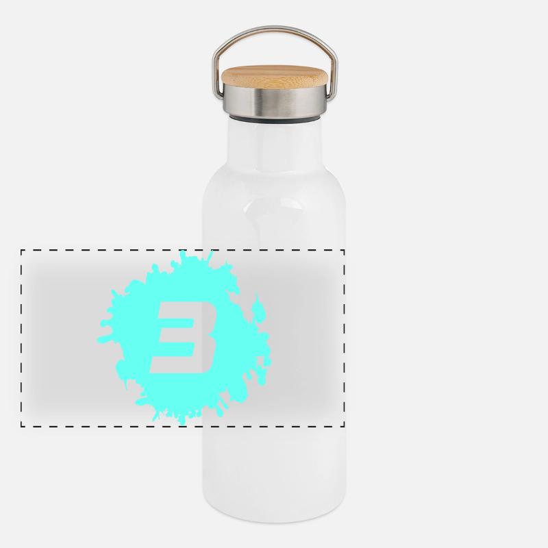 3 Neon Farbklecks Logo Panorama Thermosflasche mit Bambusdeckel