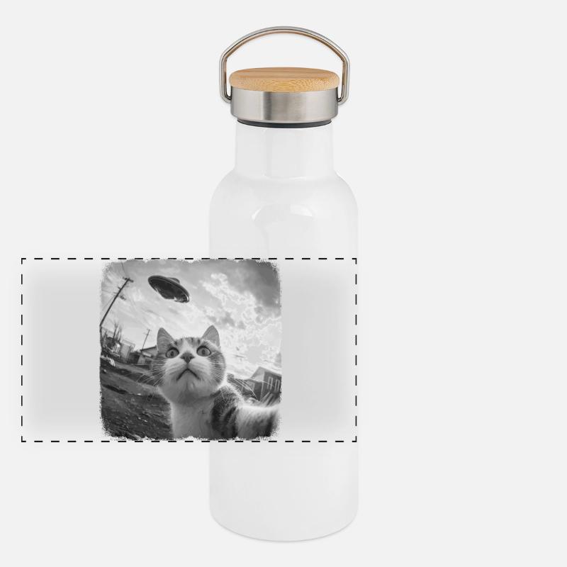 Chat et OVNI Gourde isotherme avec bouchon en bambou