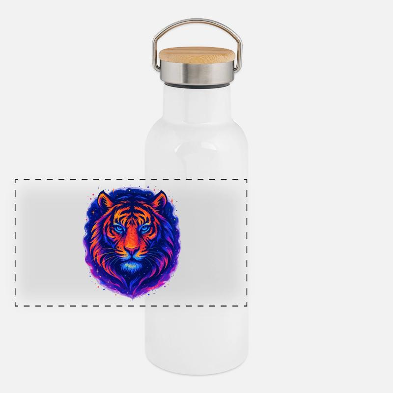 Neon Tiger Kunst Design – Wilder Blick Panoramic Thermal Bottle with Bamboo Lid