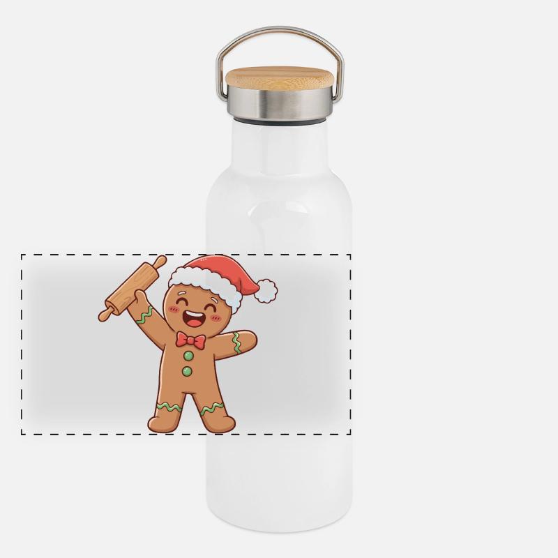 Weihnachtsbäckerei Kunst Bäcker Panorama Thermosflasche mit Bambusdeckel