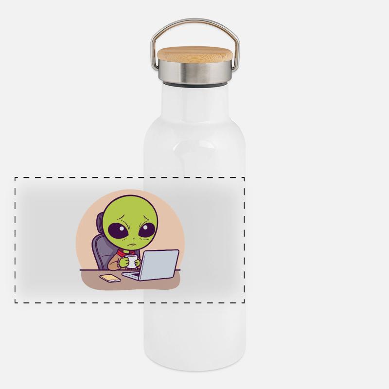 Extraterrestre stressé au bureau avec du café Gourde isotherme avec bouchon en bambou