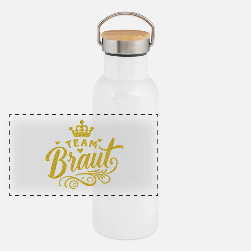 Team Braut Gold Glitzer Panorama Thermosflasche mit Bambusdeckel