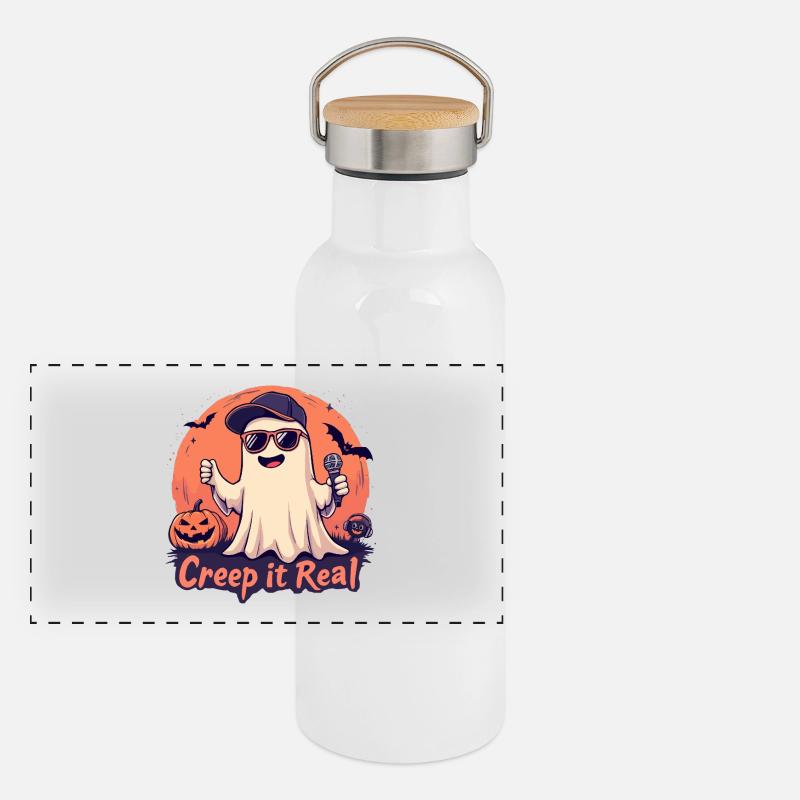 Creep It Real Ghost mit Mikrofon Panorama Thermosflasche mit Bambusdeckel