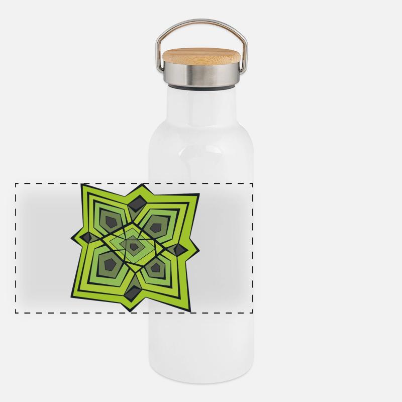Géométrie Mandala Vert Gourde isotherme avec bouchon en bambou