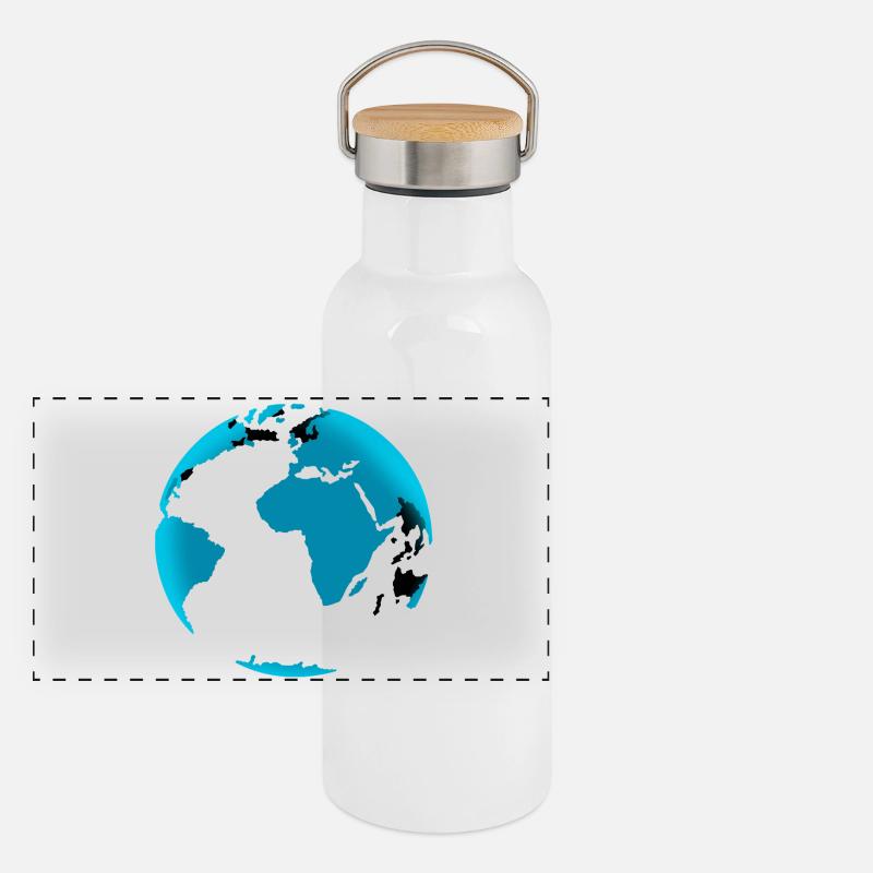 Globe Bleu Noir Néon Gourde isotherme avec bouchon en bambou