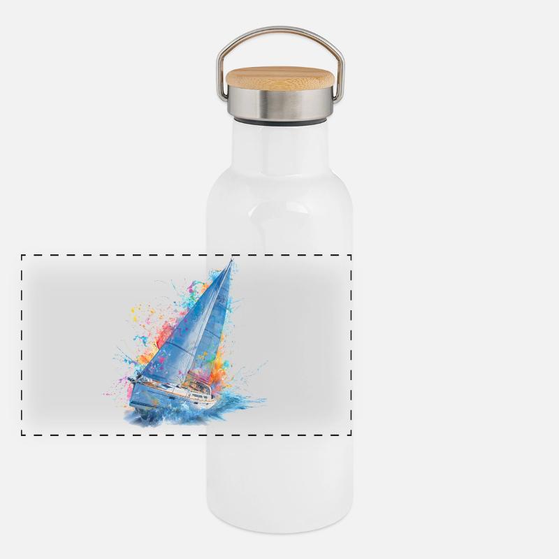 Segeltraum Farbexplosion Panorama Thermosflasche mit Bambusdeckel