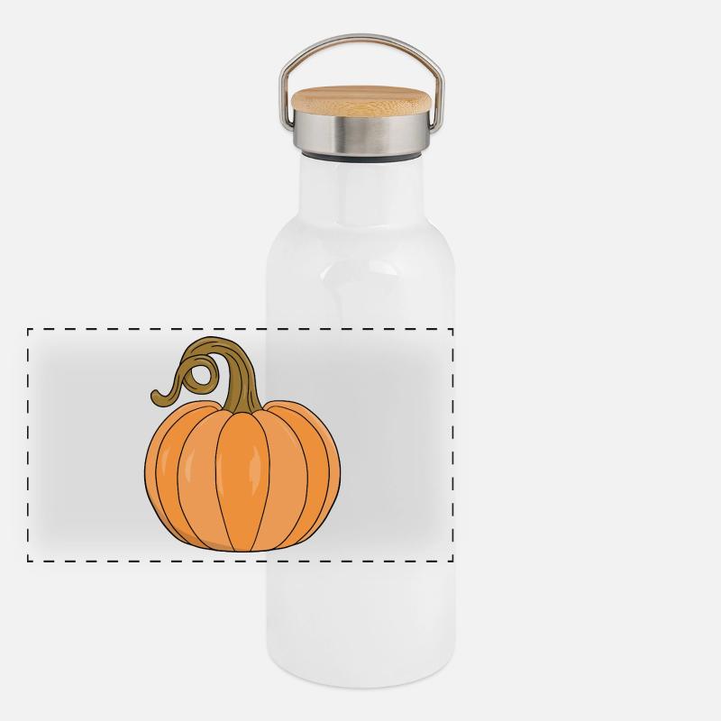 Curved Stem Pumpkin Illustration Panoramic Thermal Bottle with Bamboo Lid