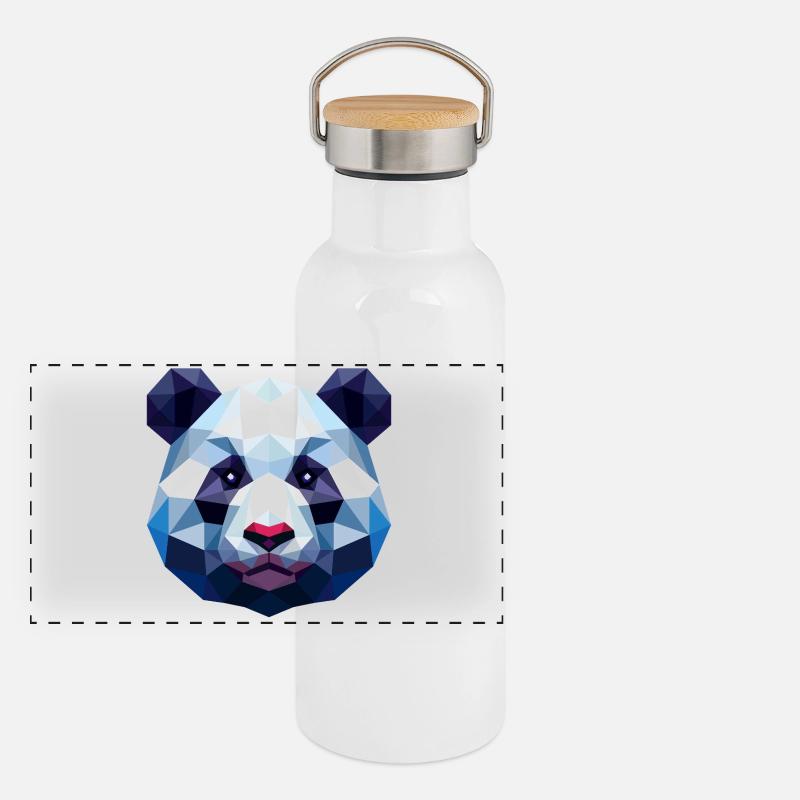 Panda Lowpoly Panorama Thermosflasche mit Bambusdeckel