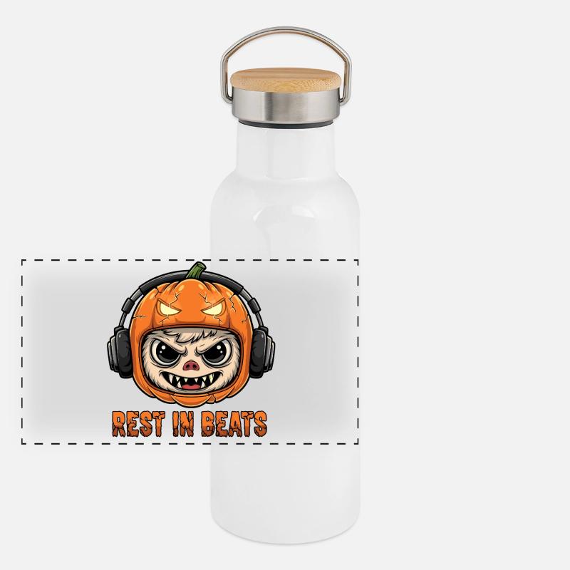 Kürbis-DJ Monkey Rest Beats Panorama Thermosflasche mit Bambusdeckel