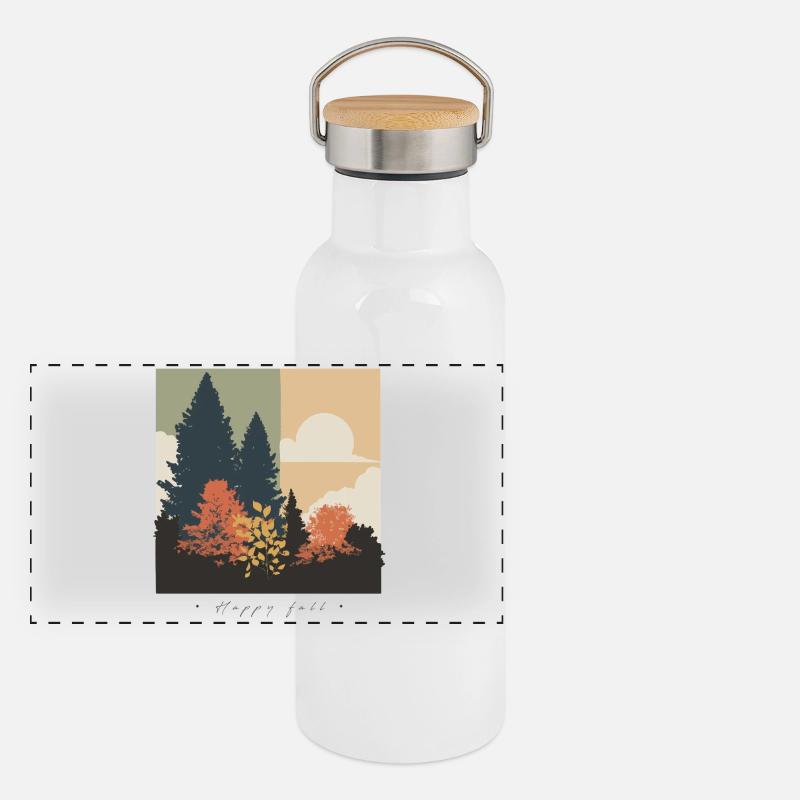 Silhouette de forêt d’automne Gourde isotherme avec bouchon en bambou