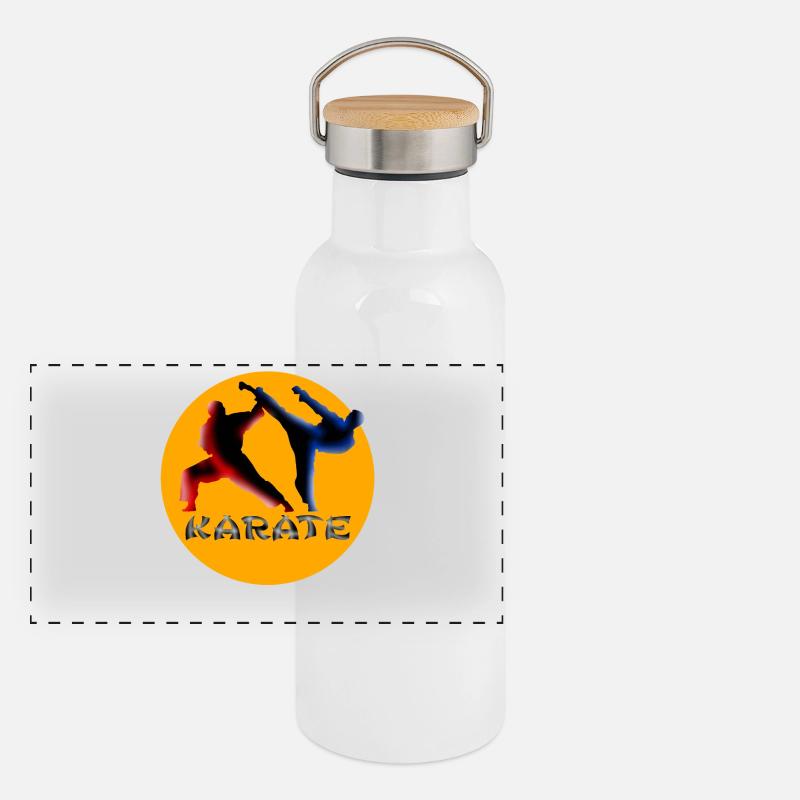 Kampfkunst Dynamik Karate Silhouette Panorama Thermosflasche mit Bambusdeckel