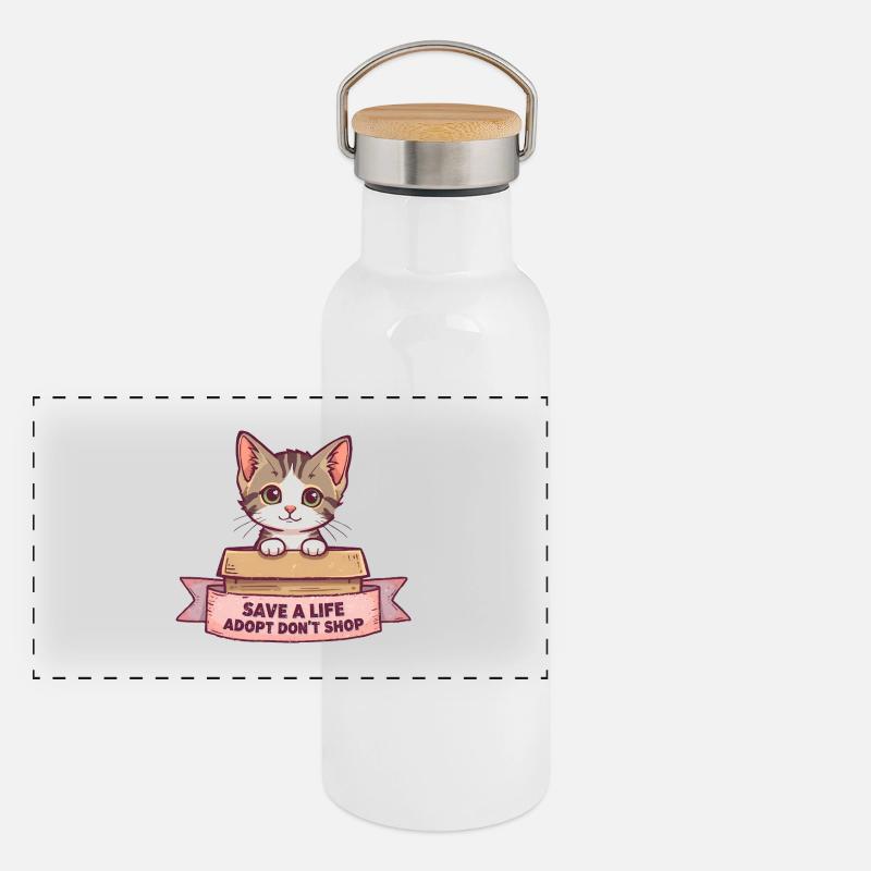 Süße Katze Adopt Don’t Shop Design Panorama Thermosflasche mit Bambusdeckel
