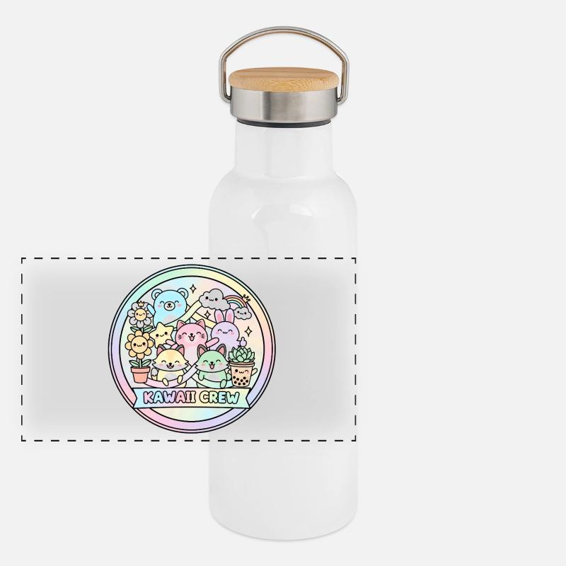 Kawaii Crew Arc-en-ciel Pastel Gourde isotherme avec bouchon en bambou