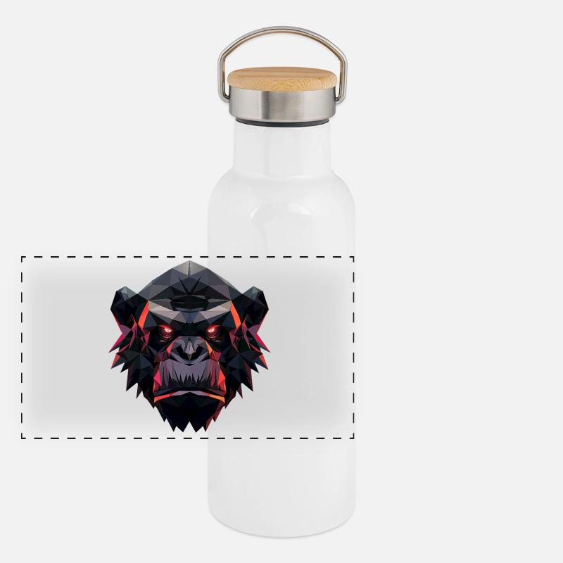 Gorilla Prisma Kopf Low Poly Art Design Panorama Thermosflasche mit Bambusdeckel