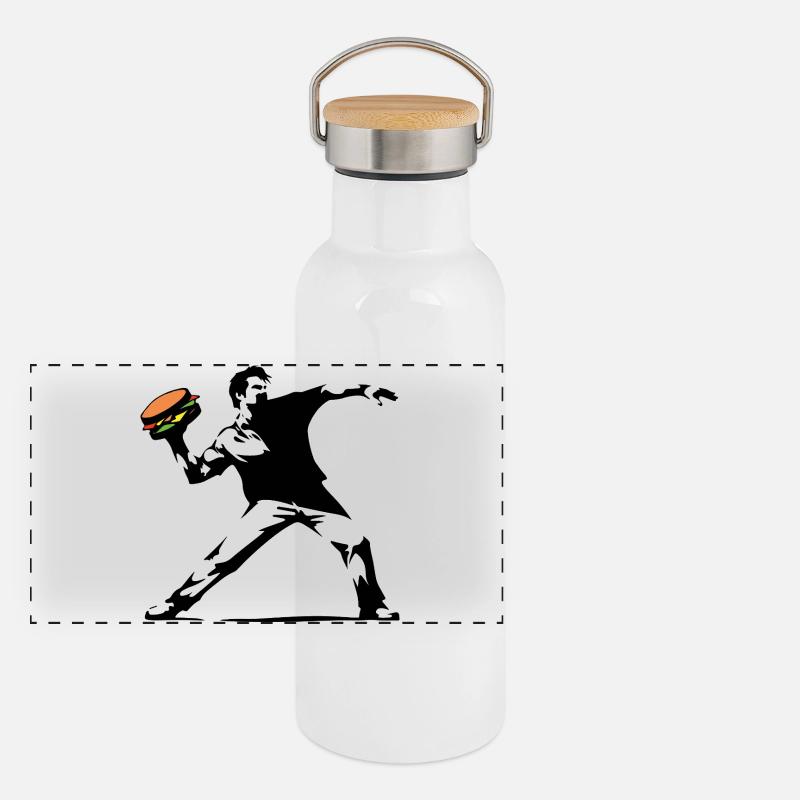 Hamburger Pop Art Burst Gourde isotherme avec bouchon en bambou
