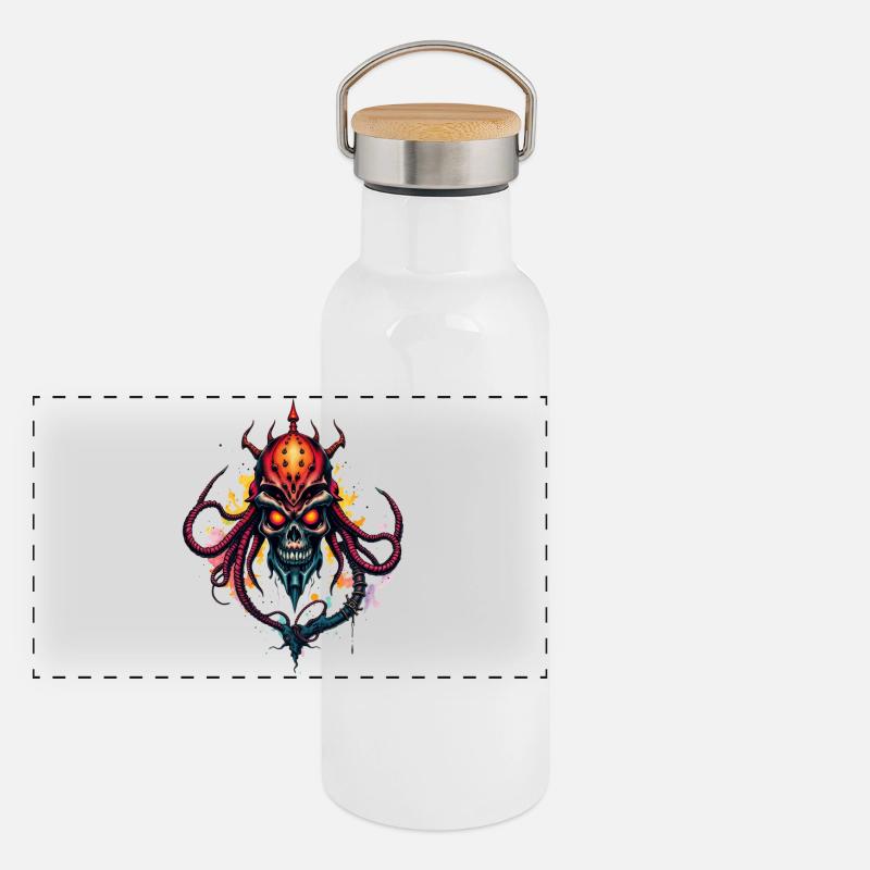Tentacle Skull Horror Art Print Panoramic Thermal Bottle with Bamboo Lid