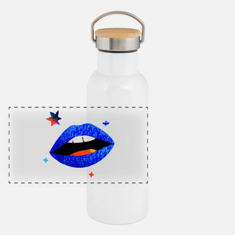 Elektrischer blauer Lippenpopp Panorama Thermosflasche mit Bambusdeckel