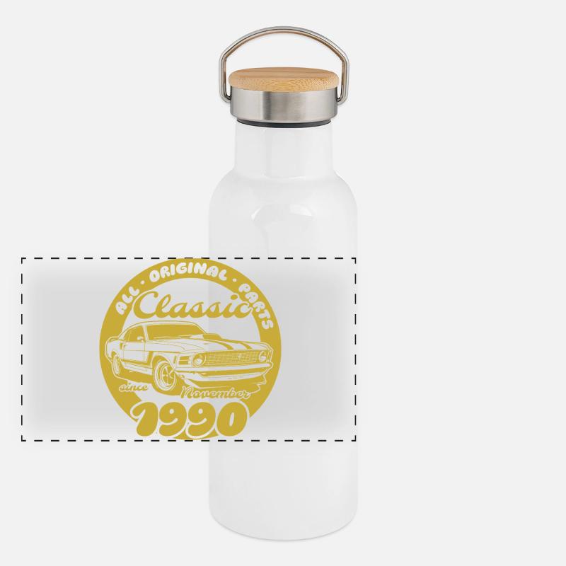 35th Birthday - Classic Musclecar 11/1990 Panoramic Thermal Bottle with Bamboo Lid