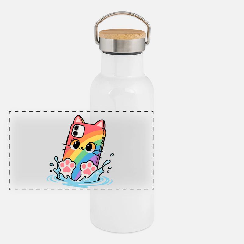 Tauchen Regenbogen Katze Handy Panorama Thermosflasche mit Bambusdeckel