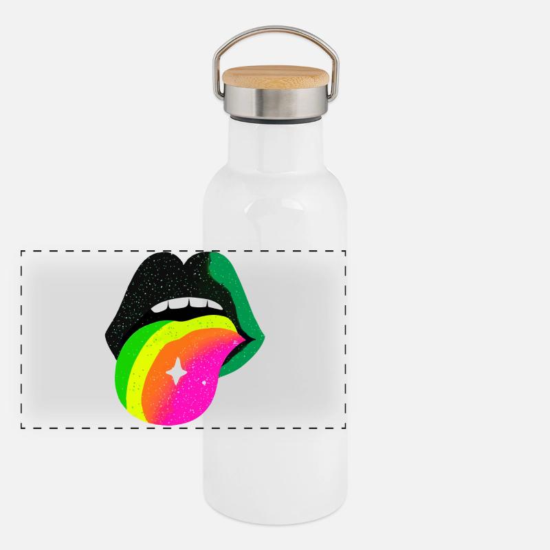 Rainbow Tongue Pop Art Lips Panoramic Thermal Bottle with Bamboo Lid