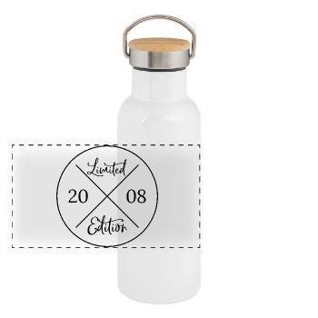 Limited edition 2008 - 18. Geburtstag Geschenk - Panorama Thermosflasche mit Bambusdeckel - Weiß - Vorne