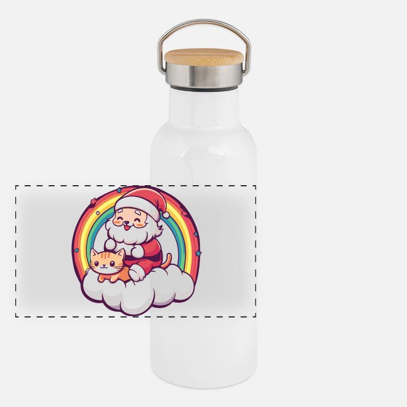 Chat Père Noël Noël Gourde isotherme avec bouchon en bambou