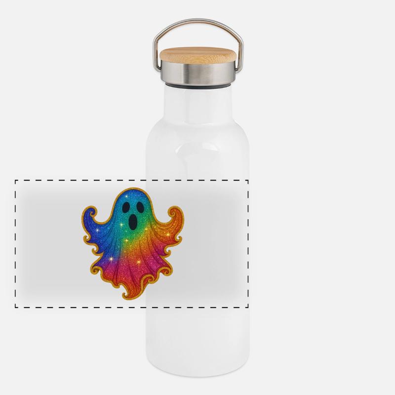 Regenbogen Geist Glitzer Panorama Thermosflasche mit Bambusdeckel