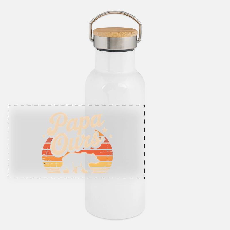 Papa Ours Retro Soleil Gourde isotherme avec bouchon en bambou