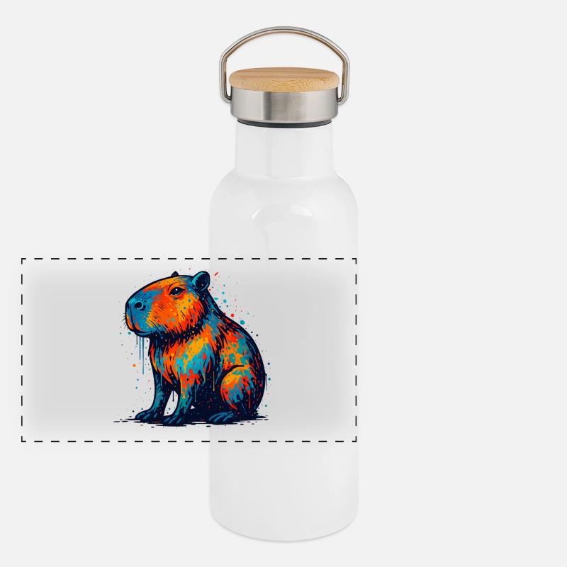 Éclaboussure d’hippopotame coloré Gourde isotherme avec bouchon en bambou