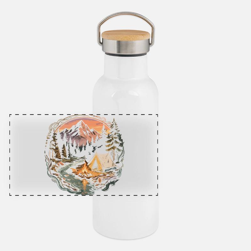 Mountain forest camping by the fire Panoramic Thermal Bottle with Bamboo Lid