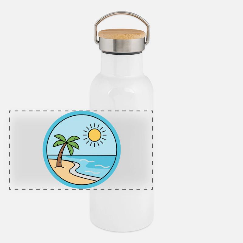 Île ensoleillée sur la plage de sable - Gourde isotherme avec bouchon en bambou - blanc