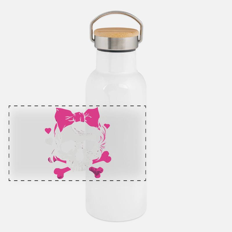 Pink Skull with Braids and Bows Panoramic Thermal Bottle with Bamboo Lid