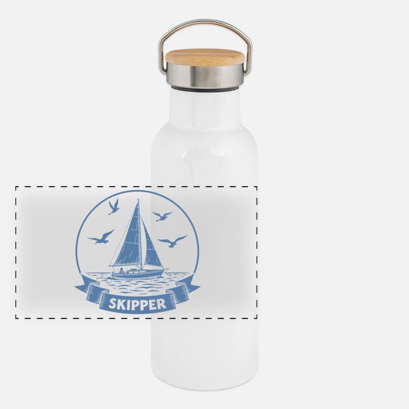 Skipper Sailboat Maritime Captain Panoramic Thermal Bottle with Bamboo Lid