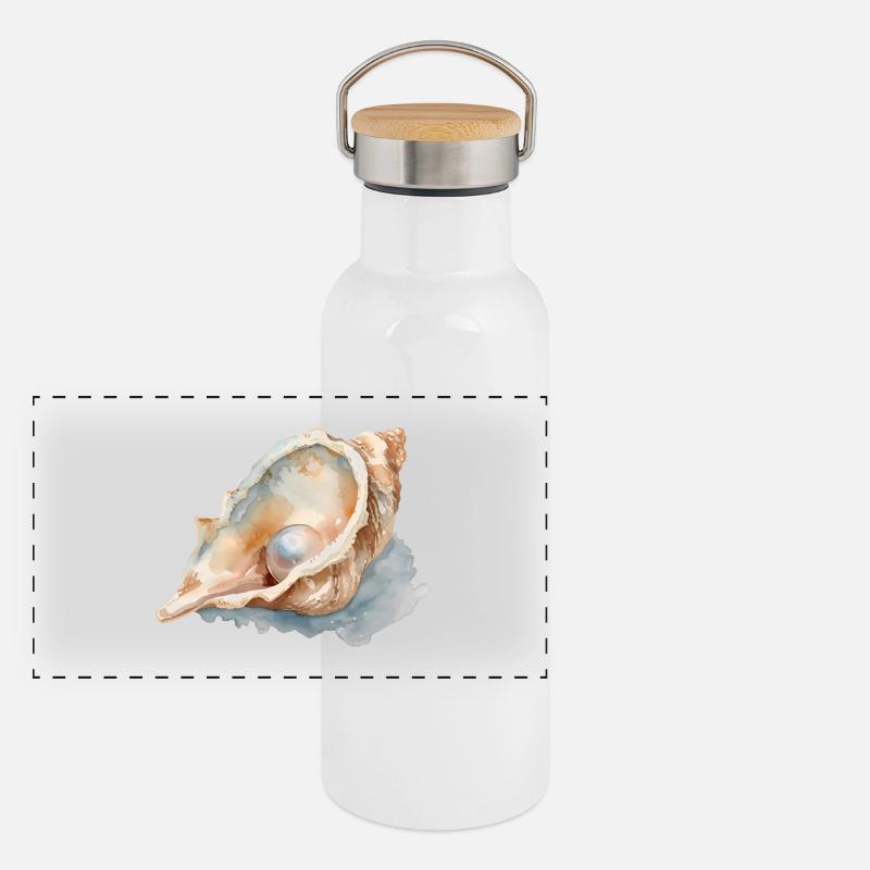 Aquarelle Coquillage avec Perle Gourde isotherme avec bouchon en bambou
