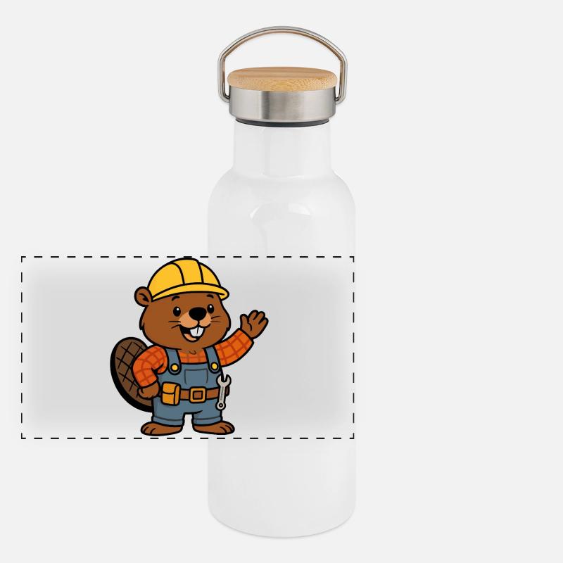 Beaver Construction Worker Bob Helm Hello Plan Builder Panoramic Thermal Bottle with Bamboo Lid